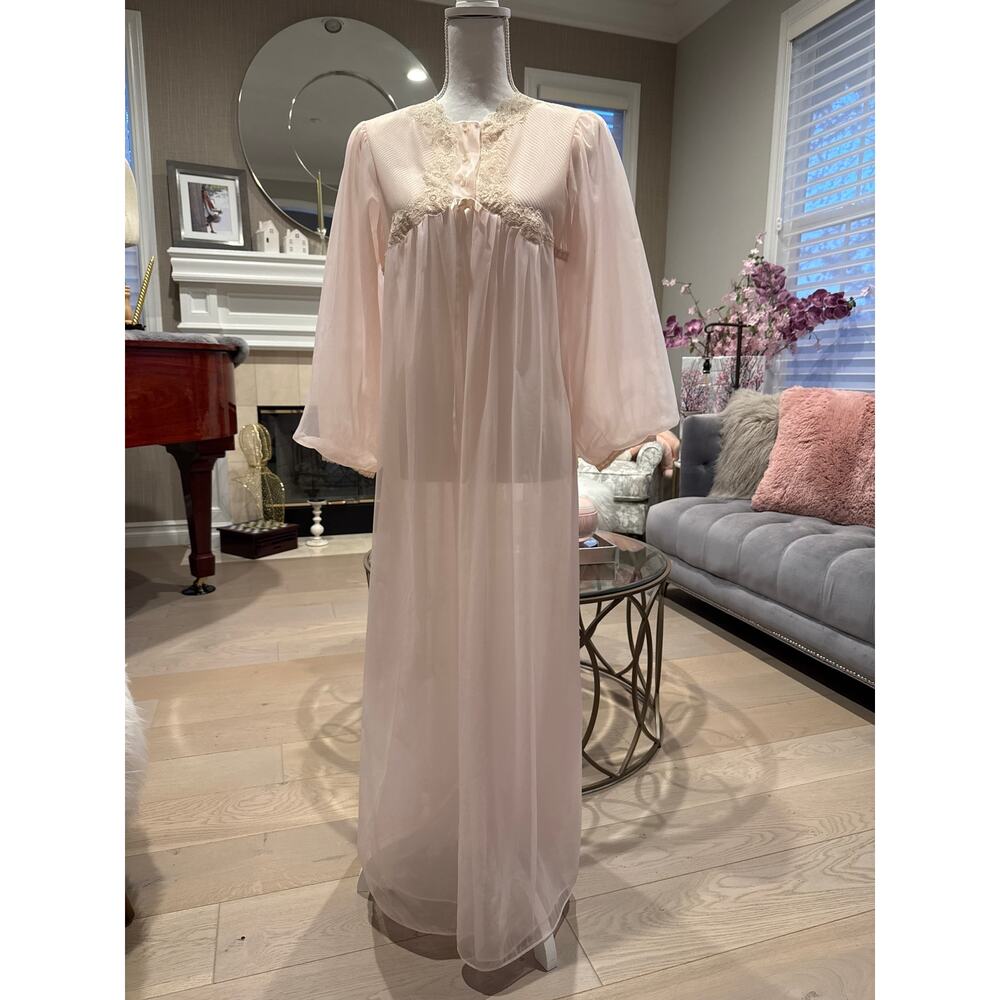 ✨ Sheer Vintage Nightgown Cover with Bishop Sleeves– S/M | Sheer Lace Detail ✨